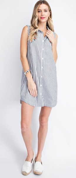 Stripe Shirt Dress - White/Black