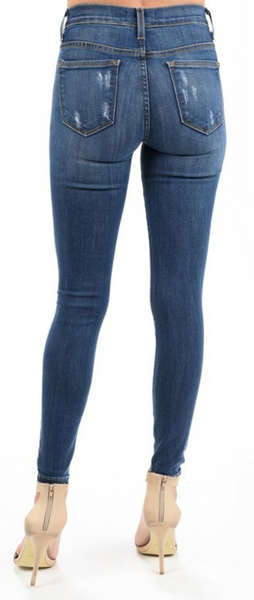 Medium Wash Lightly Distressed Mid-Rise Skinny Jean