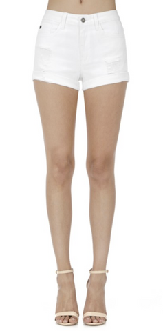 White Lightly Distressed KanCan Shorts