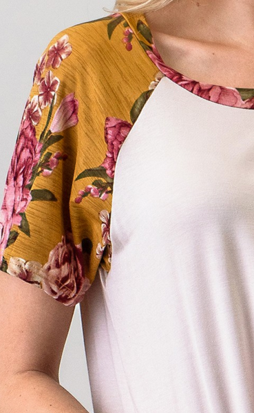 Floral Sleeve Top - Mustard / Sand